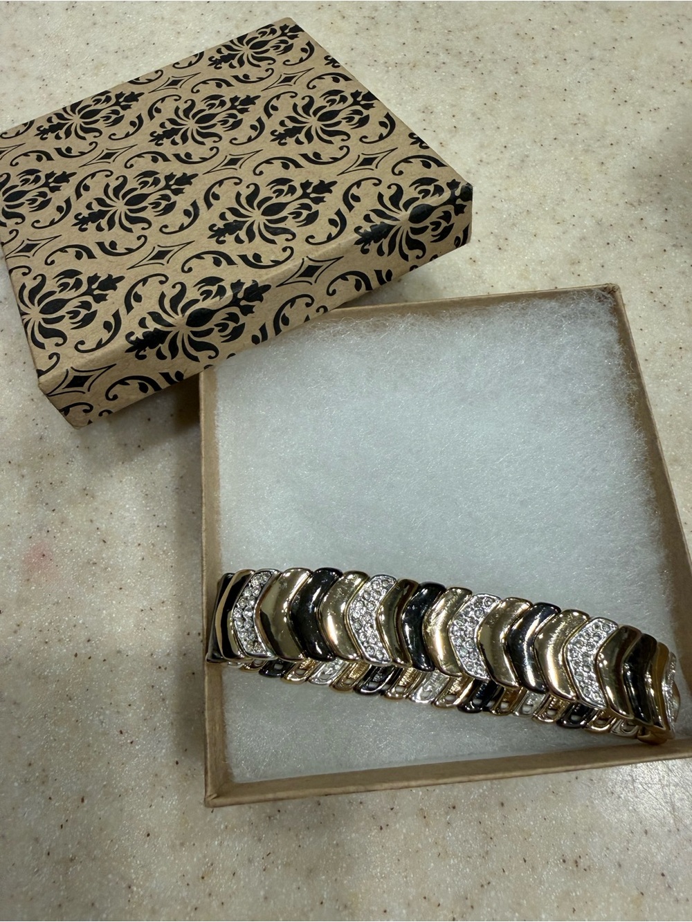 Gold and Silver Chevron Crystal Bracelet - Women Jewelry